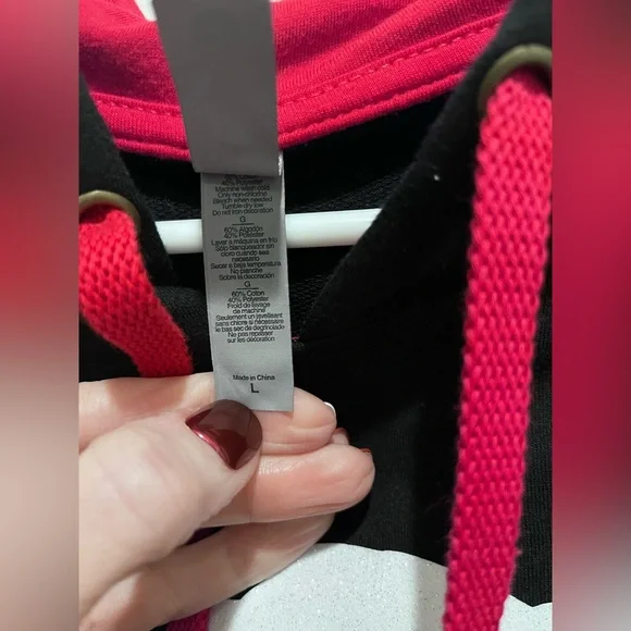 Swim Mom Oversized SzL Lightweight Hoodie Black W/Red & Blue Glitter Bling - Picture 5 of 6